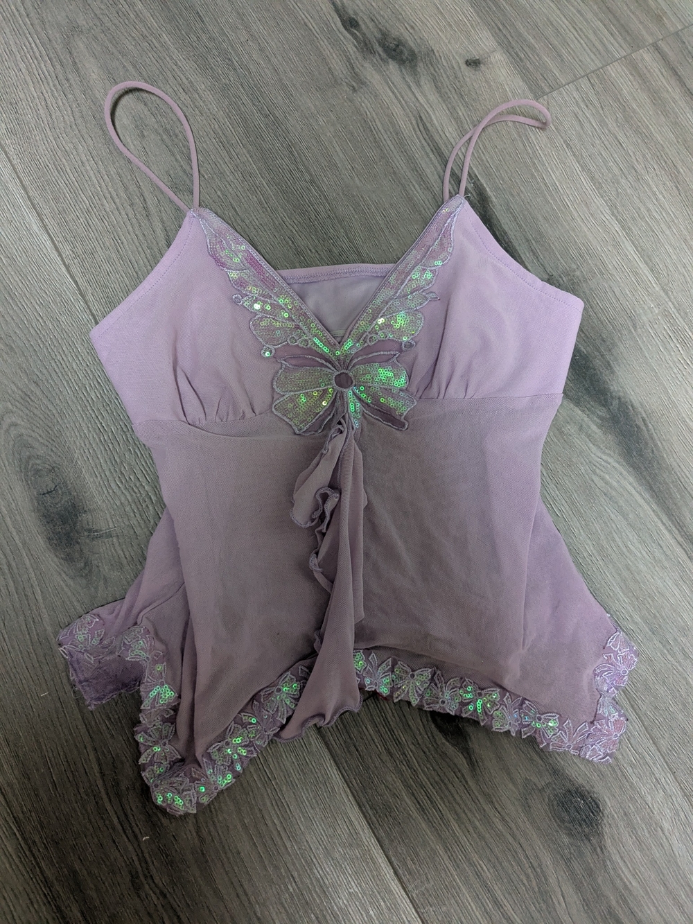 Lavender Sequin Butterfly Lace Cami Top - Women